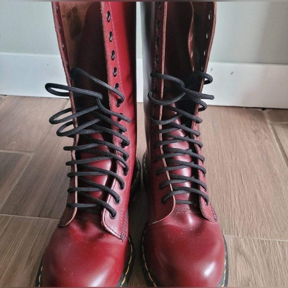 Classic Red Leather Lace-Up Boots